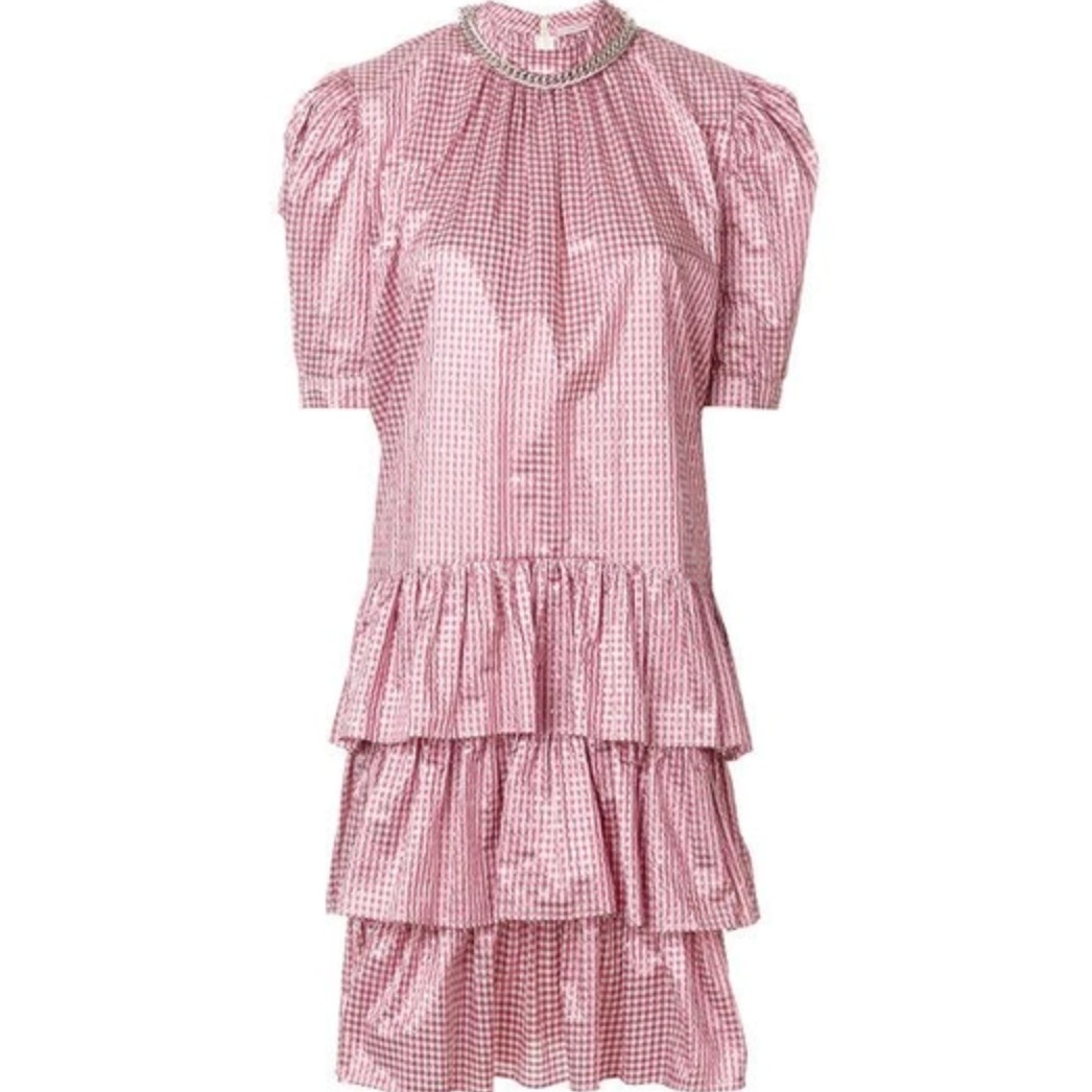 Christopher Kane Pink Gingham Ruffle Mockneck Dress Size Us 2